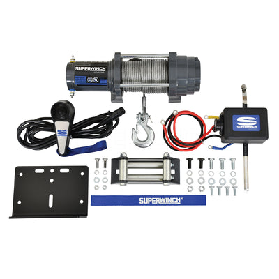 Superwinch Industrial S104097 SH1000 Hoist Kit 1,000 lbs, 12 VDC, standard drum, includes: hoist, remote control, wire rope, roller fairlead, mounting plate, fasteners and power cables